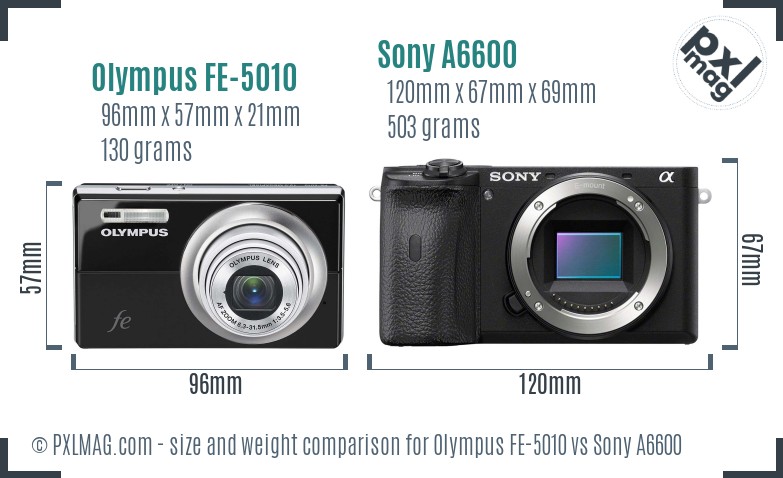 Olympus FE-5010 vs Sony A6600 size comparison