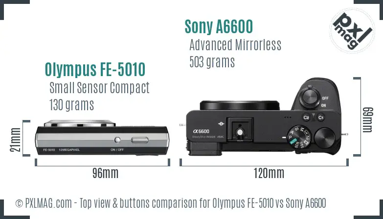 Olympus FE-5010 vs Sony A6600 top view buttons comparison