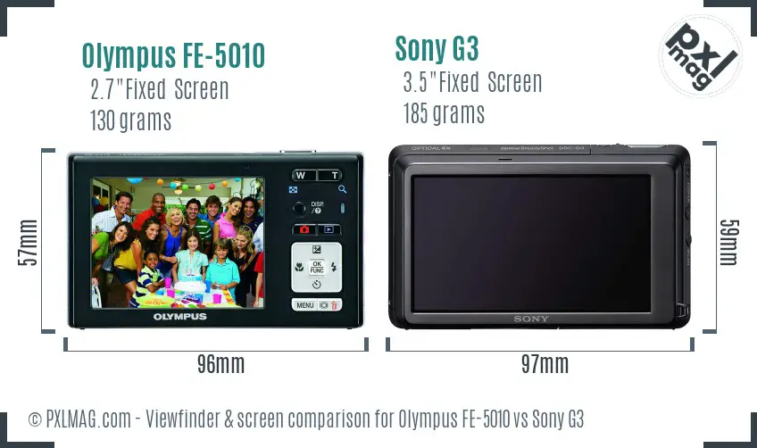 Olympus FE-5010 vs Sony G3 Screen and Viewfinder comparison