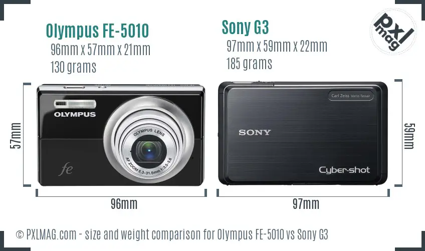 Olympus FE-5010 vs Sony G3 size comparison