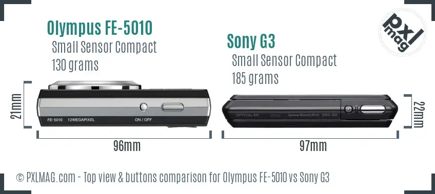 Olympus FE-5010 vs Sony G3 top view buttons comparison