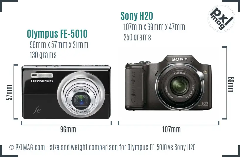 Olympus FE-5010 vs Sony H20 size comparison
