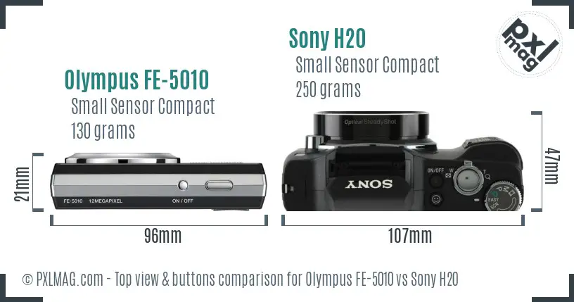 Olympus FE-5010 vs Sony H20 top view buttons comparison