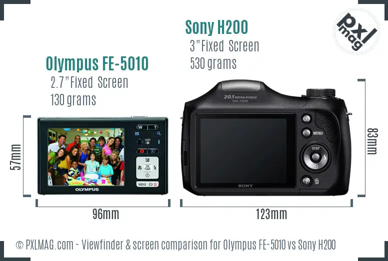 Olympus FE-5010 vs Sony H200 Screen and Viewfinder comparison