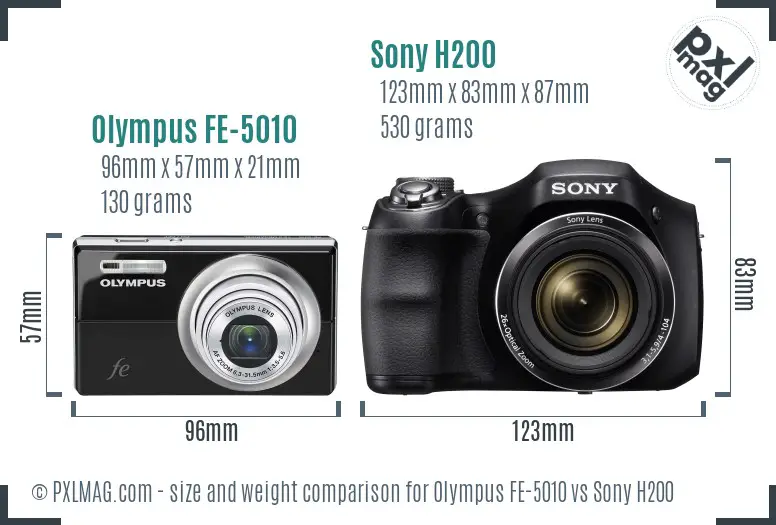 Olympus FE-5010 vs Sony H200 size comparison