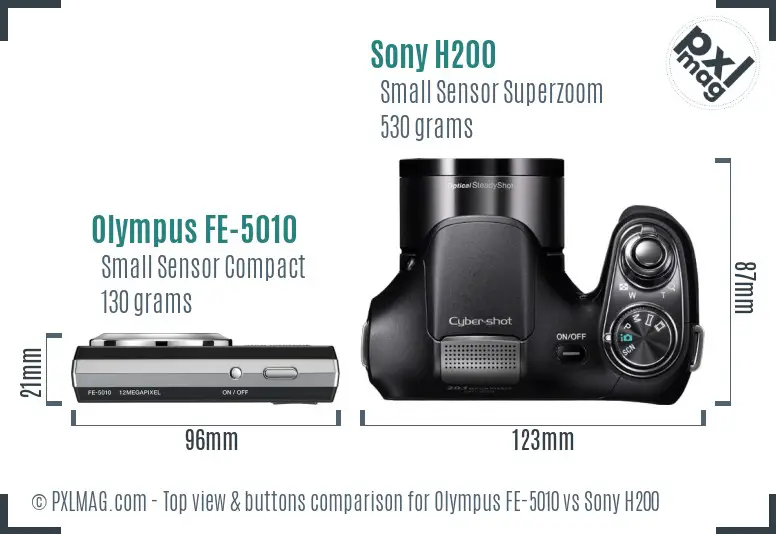 Olympus FE-5010 vs Sony H200 top view buttons comparison