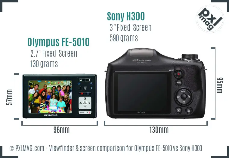 Olympus FE-5010 vs Sony H300 Screen and Viewfinder comparison