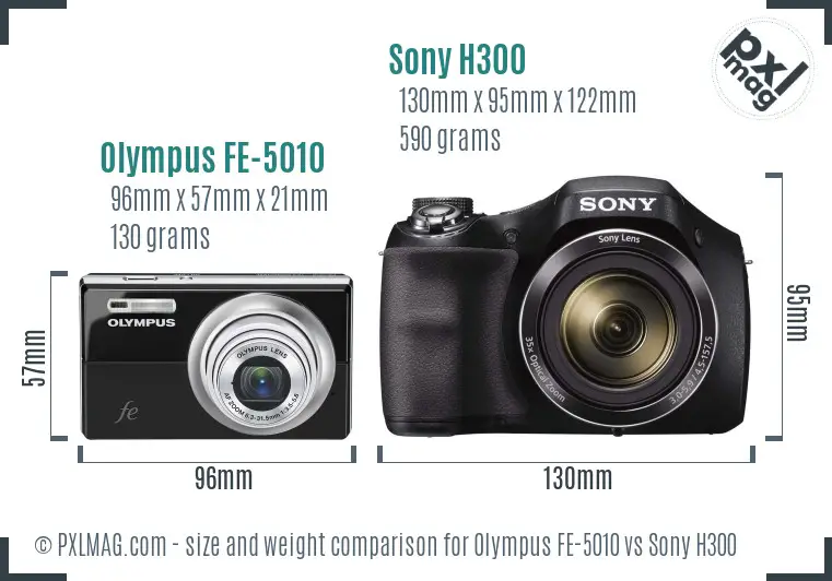 Olympus FE-5010 vs Sony H300 size comparison