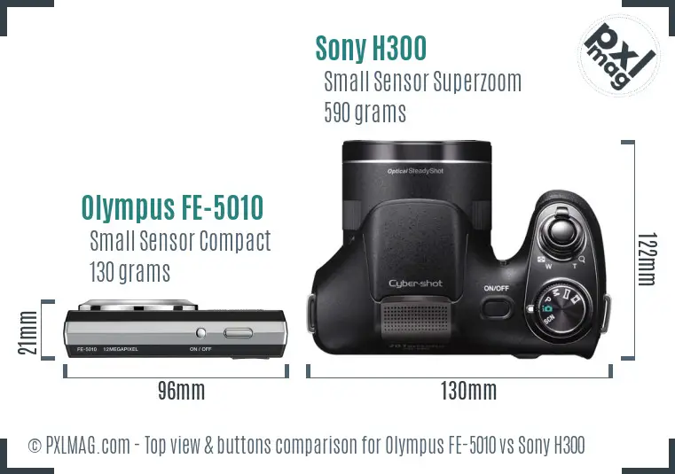 Olympus FE-5010 vs Sony H300 top view buttons comparison