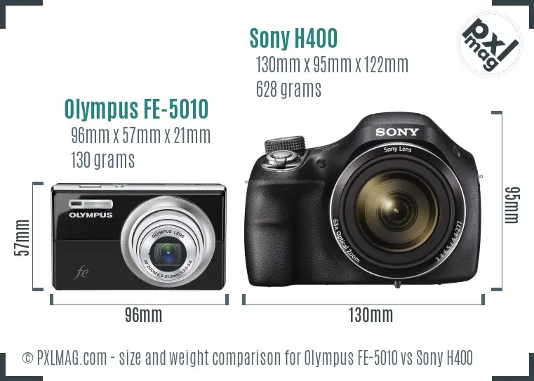 Olympus FE-5010 vs Sony H400 size comparison