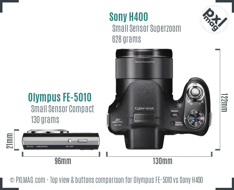 Olympus FE-5010 vs Sony H400 top view buttons comparison