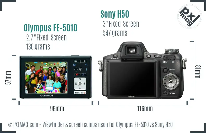 Olympus FE-5010 vs Sony H50 Screen and Viewfinder comparison