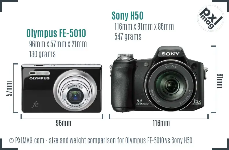 Olympus FE-5010 vs Sony H50 size comparison