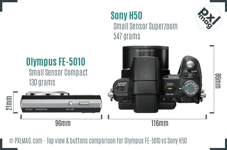 Olympus FE-5010 vs Sony H50 top view buttons comparison