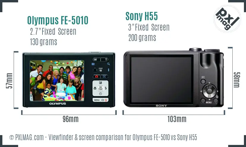 Olympus FE-5010 vs Sony H55 Screen and Viewfinder comparison