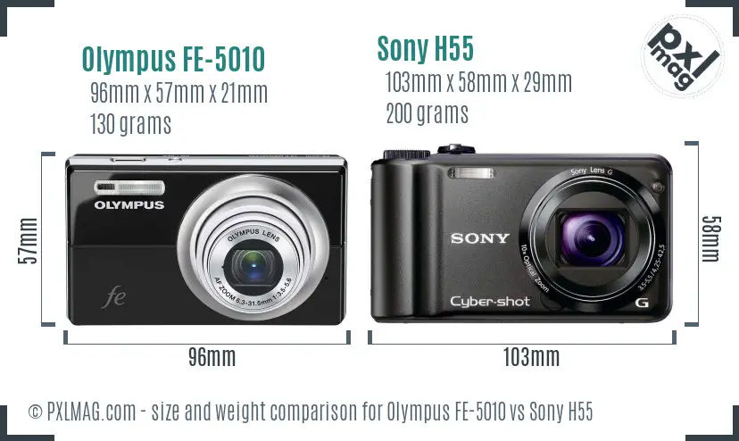 Olympus FE-5010 vs Sony H55 size comparison