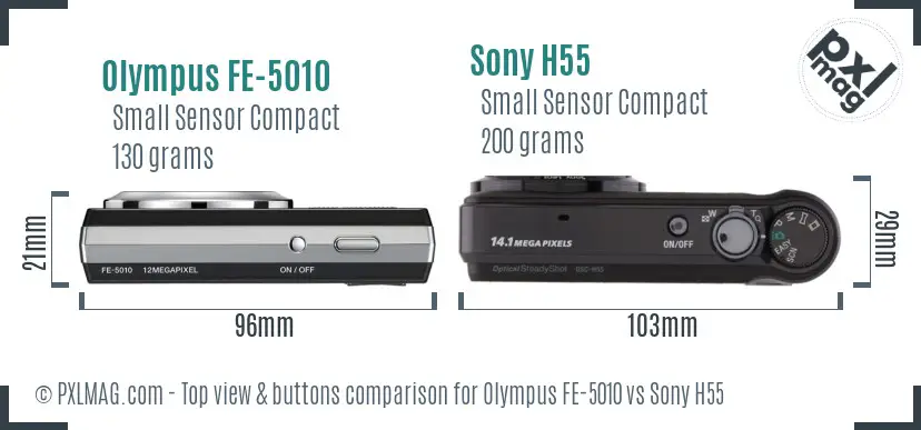 Olympus FE-5010 vs Sony H55 top view buttons comparison