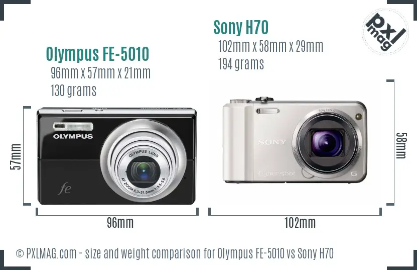 Olympus FE-5010 vs Sony H70 size comparison