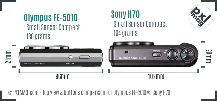 Olympus FE-5010 vs Sony H70 top view buttons comparison
