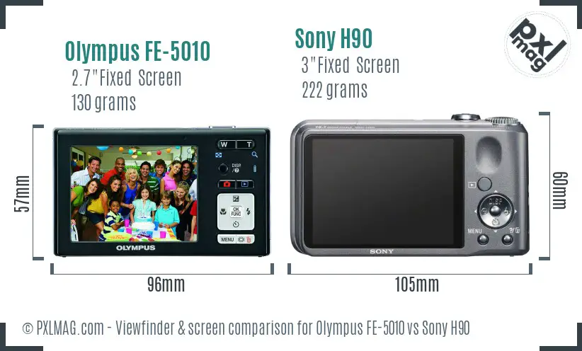 Olympus FE-5010 vs Sony H90 Screen and Viewfinder comparison