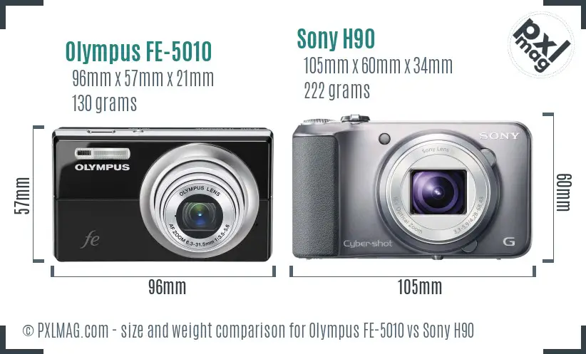 Olympus FE-5010 vs Sony H90 size comparison