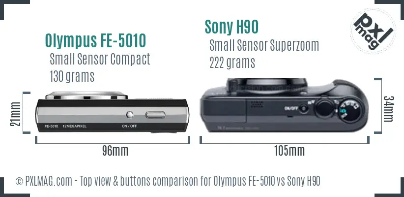 Olympus FE-5010 vs Sony H90 top view buttons comparison