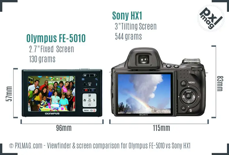 Olympus FE-5010 vs Sony HX1 Screen and Viewfinder comparison