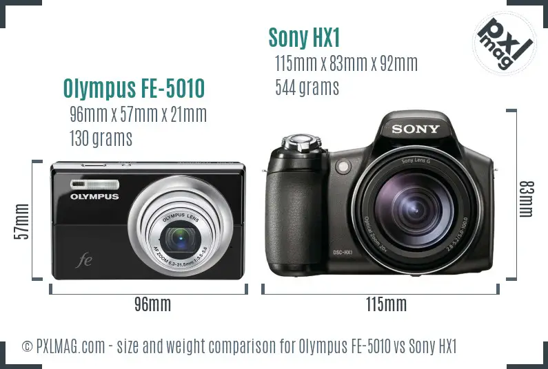 Olympus FE-5010 vs Sony HX1 size comparison