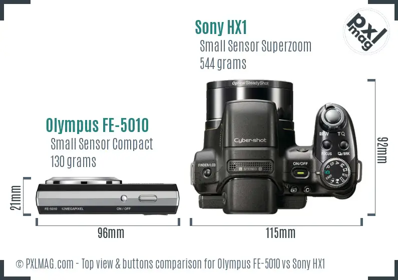 Olympus FE-5010 vs Sony HX1 top view buttons comparison