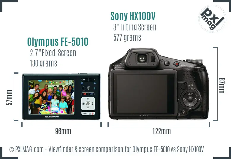 Olympus FE-5010 vs Sony HX100V Screen and Viewfinder comparison