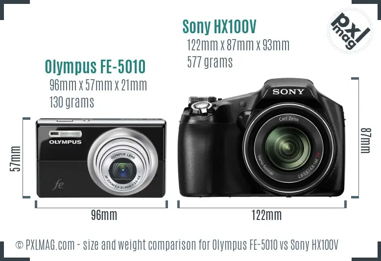 Olympus FE-5010 vs Sony HX100V size comparison