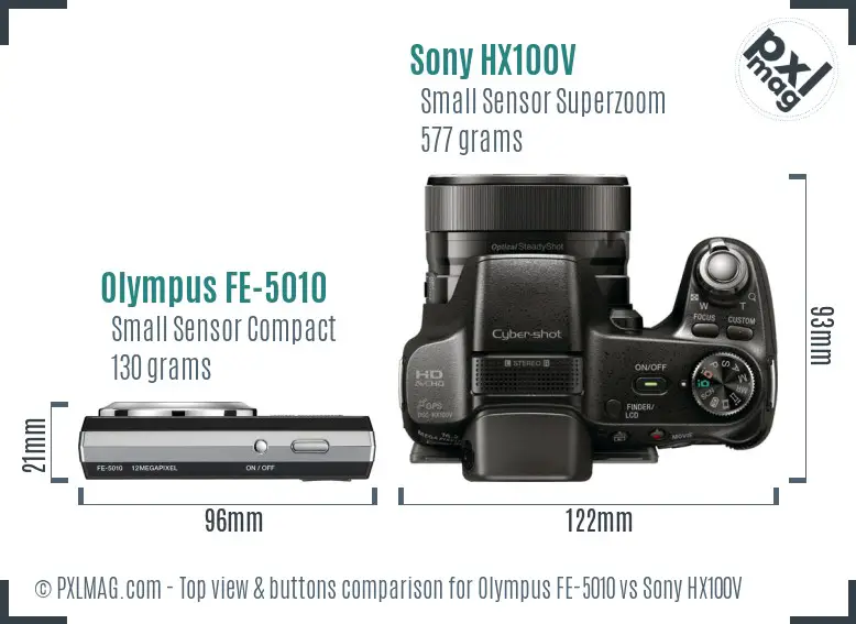Olympus FE-5010 vs Sony HX100V top view buttons comparison