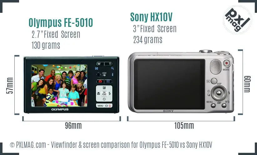 Olympus FE-5010 vs Sony HX10V Screen and Viewfinder comparison