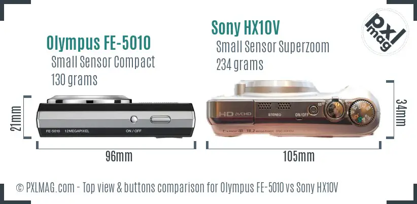 Olympus FE-5010 vs Sony HX10V top view buttons comparison