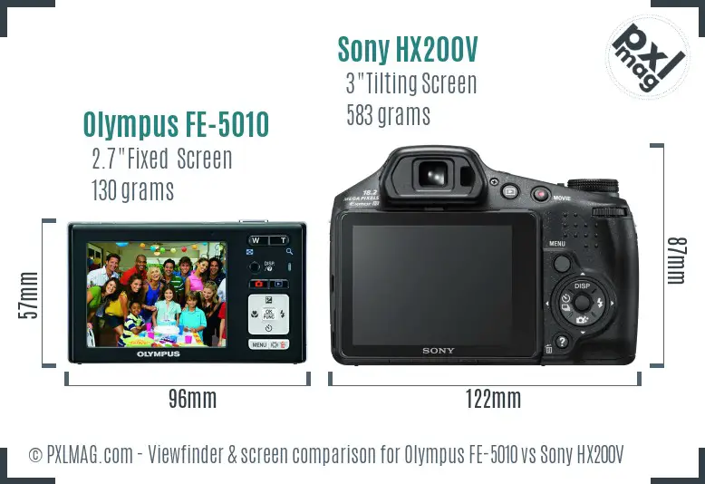 Olympus FE-5010 vs Sony HX200V Screen and Viewfinder comparison