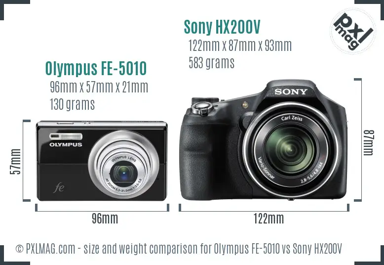 Olympus FE-5010 vs Sony HX200V size comparison