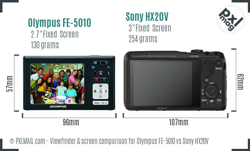 Olympus FE-5010 vs Sony HX20V Screen and Viewfinder comparison