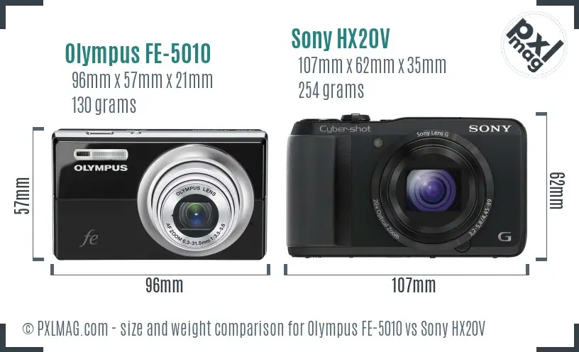Olympus FE-5010 vs Sony HX20V size comparison