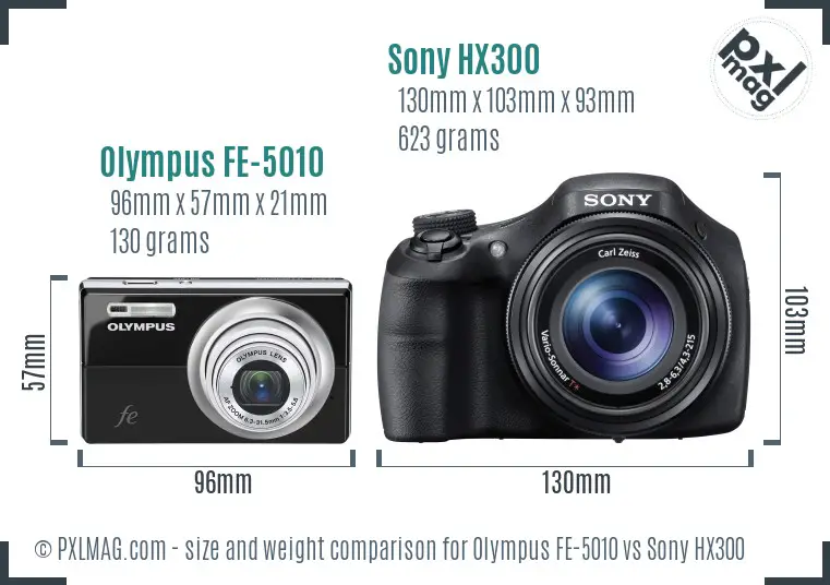 Olympus FE-5010 vs Sony HX300 size comparison