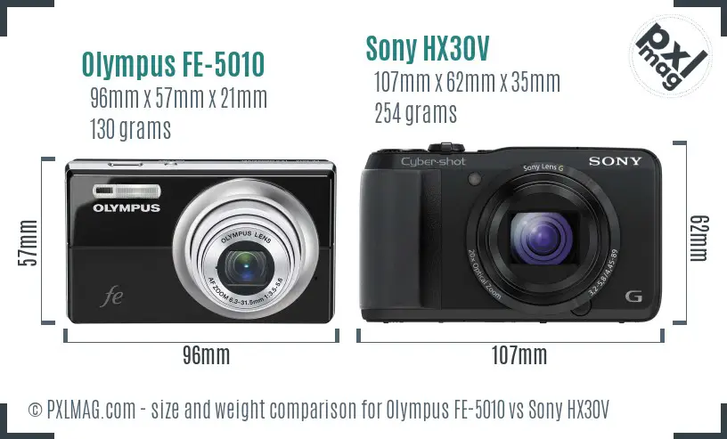 Olympus FE-5010 vs Sony HX30V size comparison
