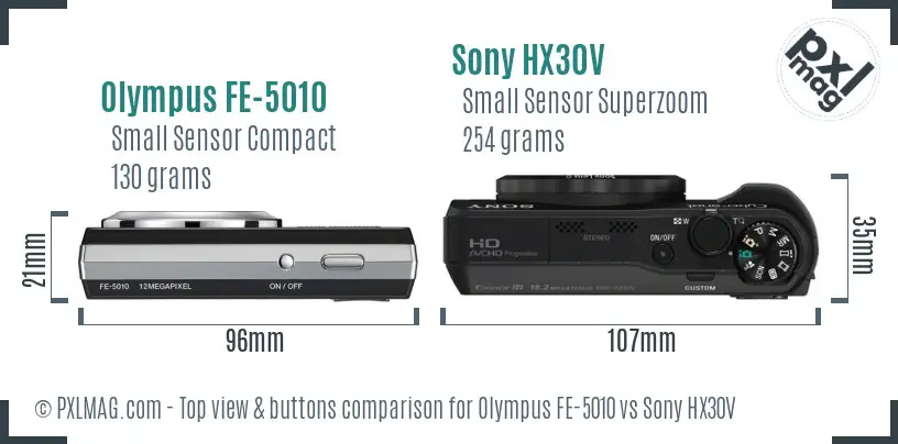 Olympus FE-5010 vs Sony HX30V top view buttons comparison