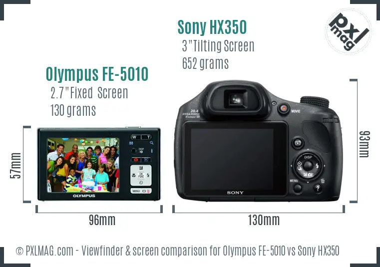 Olympus FE-5010 vs Sony HX350 Screen and Viewfinder comparison