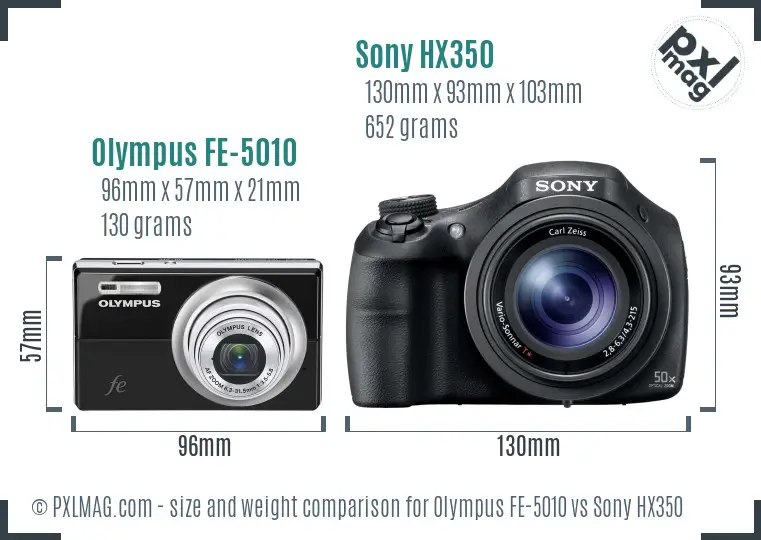 Olympus FE-5010 vs Sony HX350 size comparison