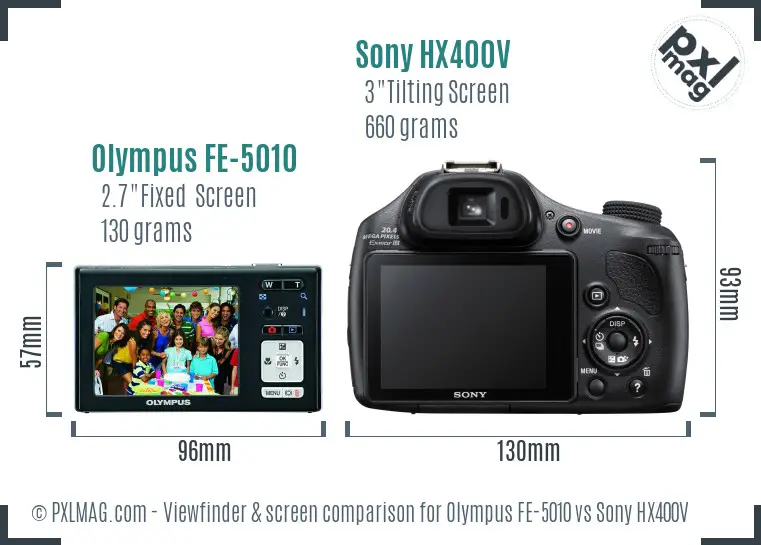 Olympus FE-5010 vs Sony HX400V Screen and Viewfinder comparison