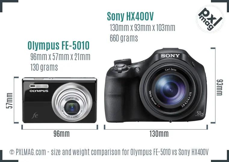 Olympus FE-5010 vs Sony HX400V size comparison
