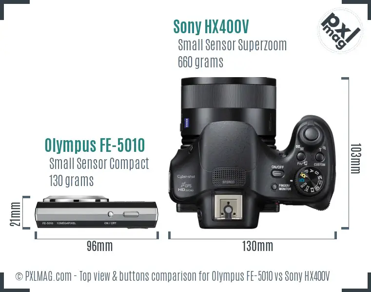 Olympus FE-5010 vs Sony HX400V top view buttons comparison
