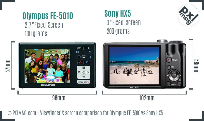 Olympus FE-5010 vs Sony HX5 Screen and Viewfinder comparison