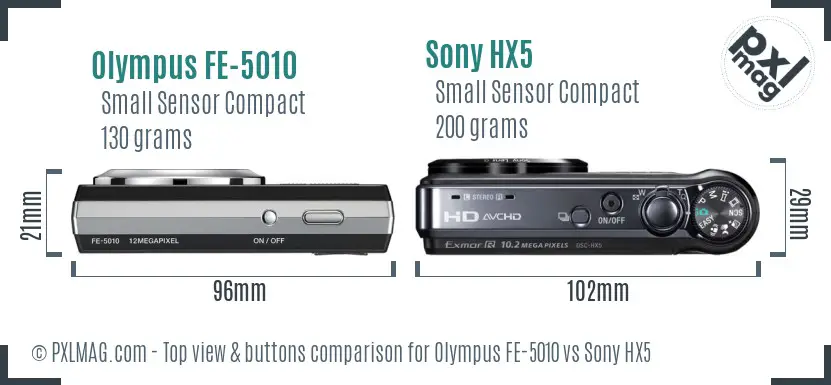 Olympus FE-5010 vs Sony HX5 top view buttons comparison