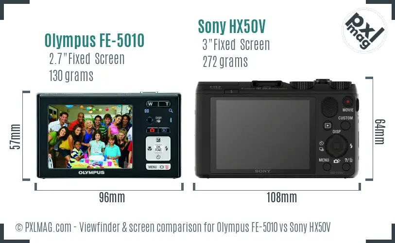 Olympus FE-5010 vs Sony HX50V Screen and Viewfinder comparison