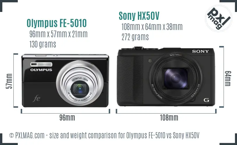 Olympus FE-5010 vs Sony HX50V size comparison